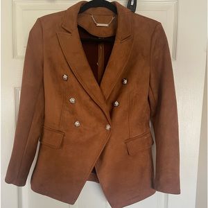 White House black market brown suede blazer size 2 silver buttons owned